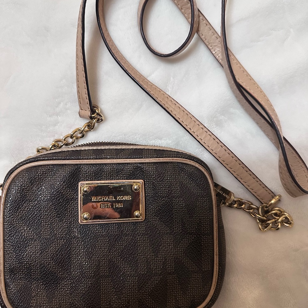 Michael Kors Dark Brown and Tan Crossbody Bag